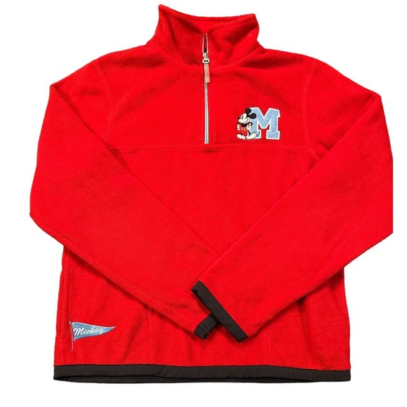 Disney Mickey Mouse Women’s Fleece Pullover Red 1/4 Zip Jacket Sz Med - Picture 6 of 6